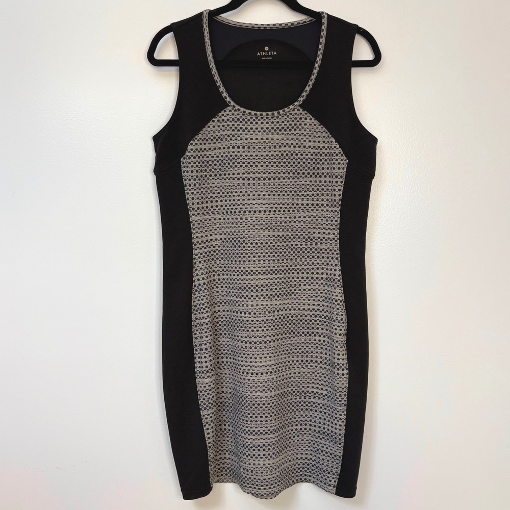Athleta Fuse Dots M Athletic Lounge Dress Black Sleeveless Workout